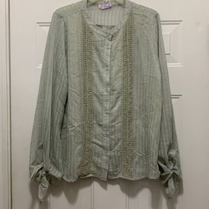 Light Sage Button-Up Lace-Trim Women’s Top